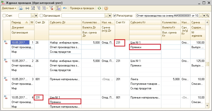 журнал проводок - списання ТМЦ