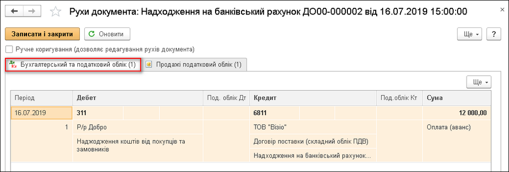 Надходження на банківський рахунок